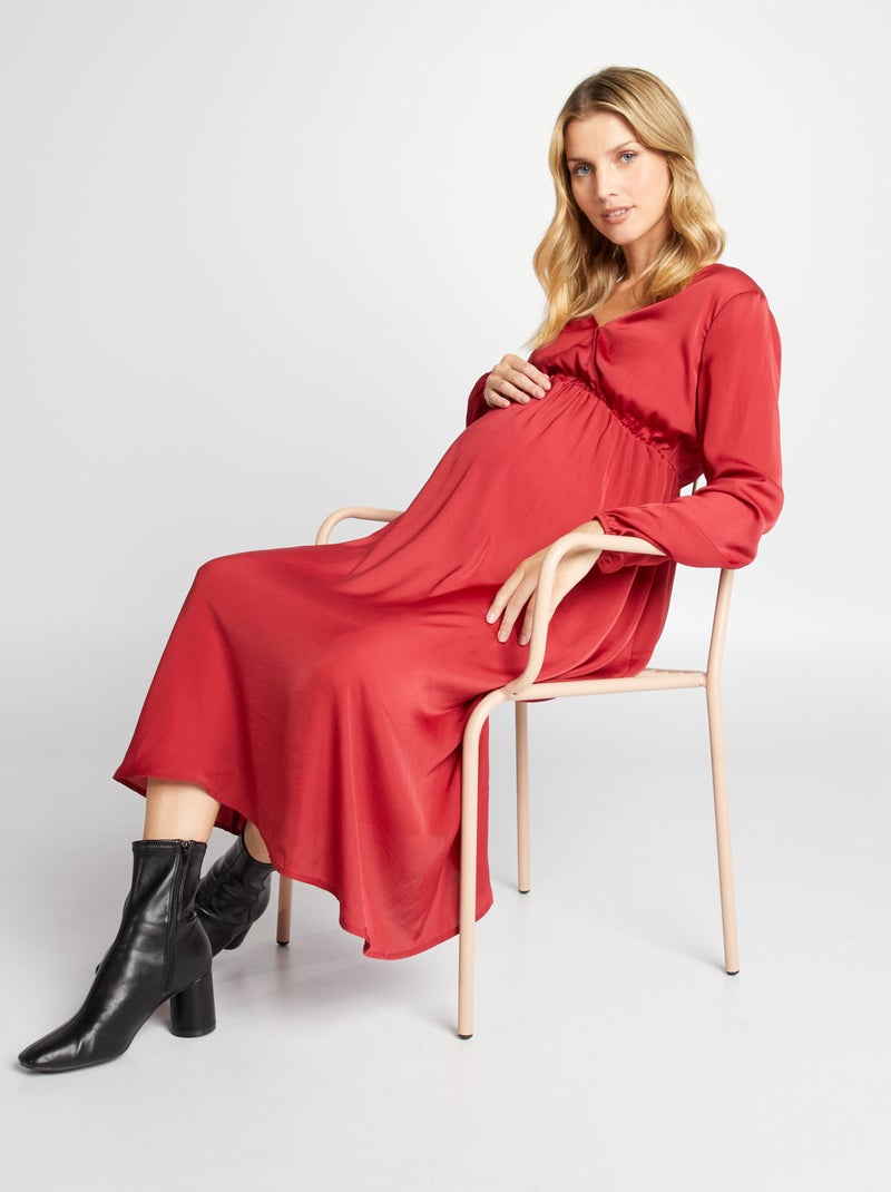 Vestido premamá largo y satinado rojo - Kiabi
