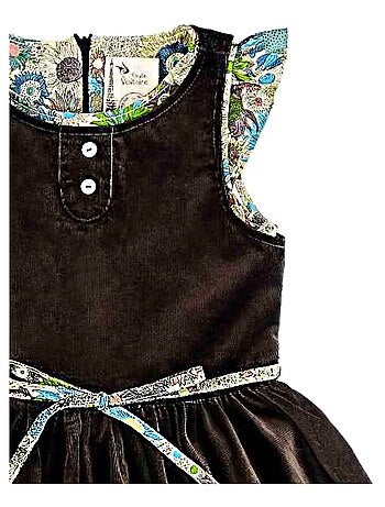 Vestido que gira de invierno para niña | Terciopelo marrón beige | HEPBURN