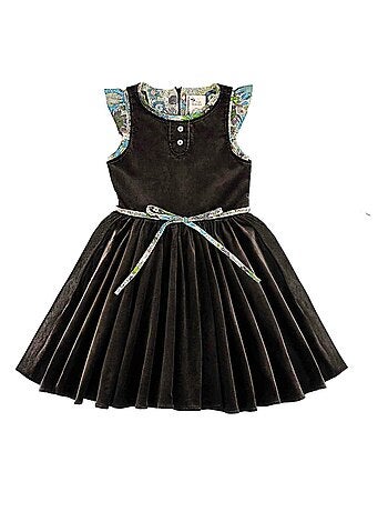 Vestido que gira de invierno para niña | Terciopelo marrón beige | HEPBURN