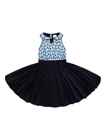 Vestido que Gira para Niña | Azul Marino y Estampado Liberty Azul Real | HEPBURN