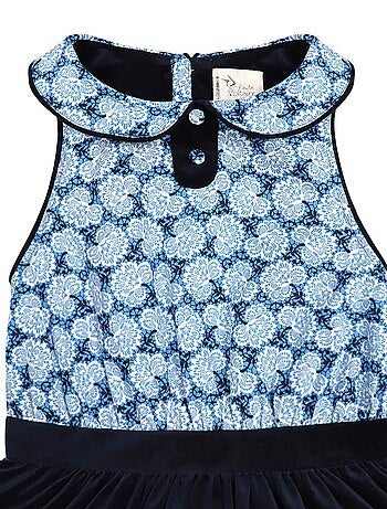 Vestido que Gira para Niña | Azul Marino y Estampado Liberty Azul Real | HEPBURN