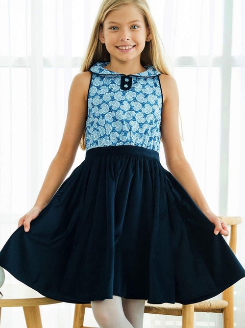 Vestido que Gira para Niña | Azul Marino y Estampado Liberty Azul Real | HEPBURN - Kiabi