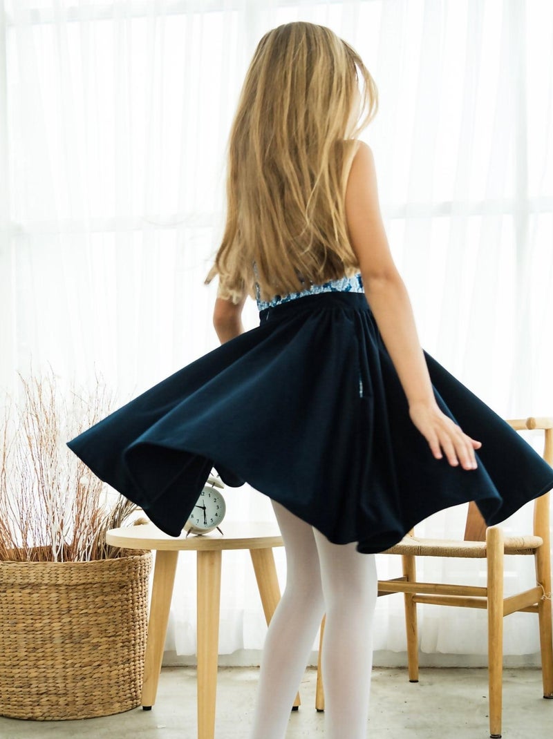 Vestido que Gira para Niña | Azul Marino y Estampado Liberty Azul Real | HEPBURN Azul marino - Kiabi