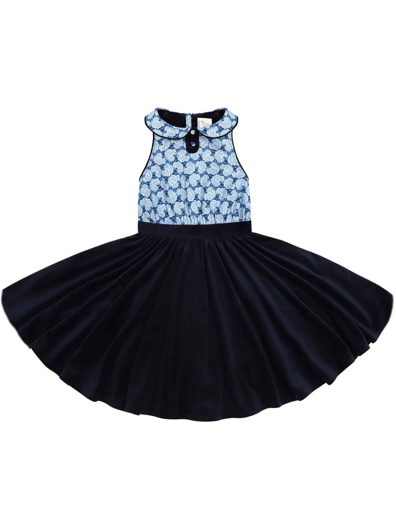 Vestido que Gira para Niña | Azul Marino y Estampado Liberty Azul Real | HEPBURN Azul marino - Kiabi