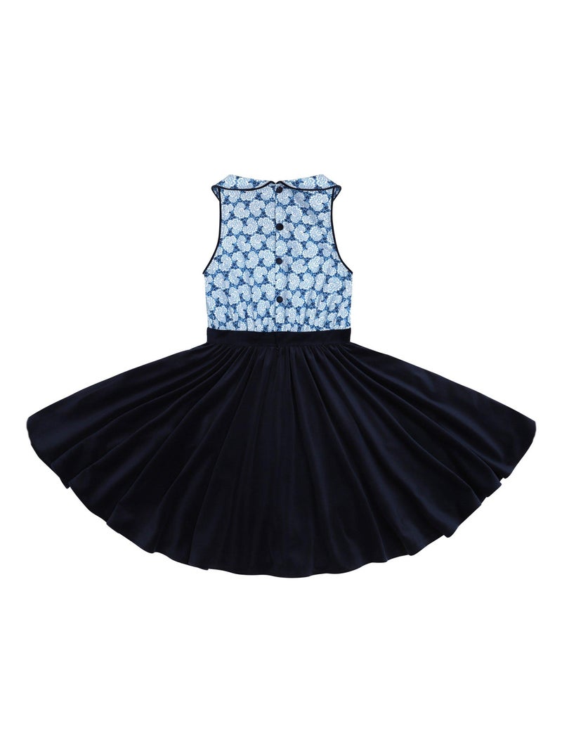 Vestido que Gira para Niña | Azul Marino y Estampado Liberty Azul Real | HEPBURN Azul marino - Kiabi