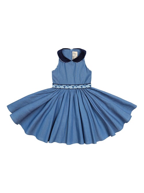 Vestido que Gira para Niña | Chambray Azul | Cuello Claudine | HEPBURN - Kiabi