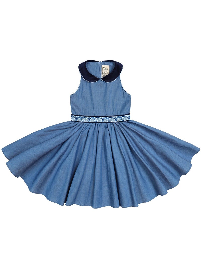 Vestido que Gira para Niña | Chambray Azul | Cuello Claudine | HEPBURN Azul - Kiabi