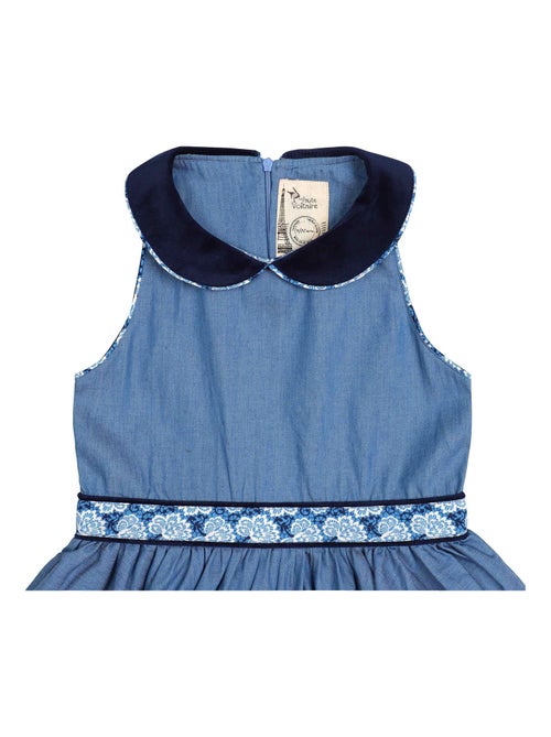 Vestido que Gira para Niña | Chambray Azul | Cuello Claudine | HEPBURN - Kiabi