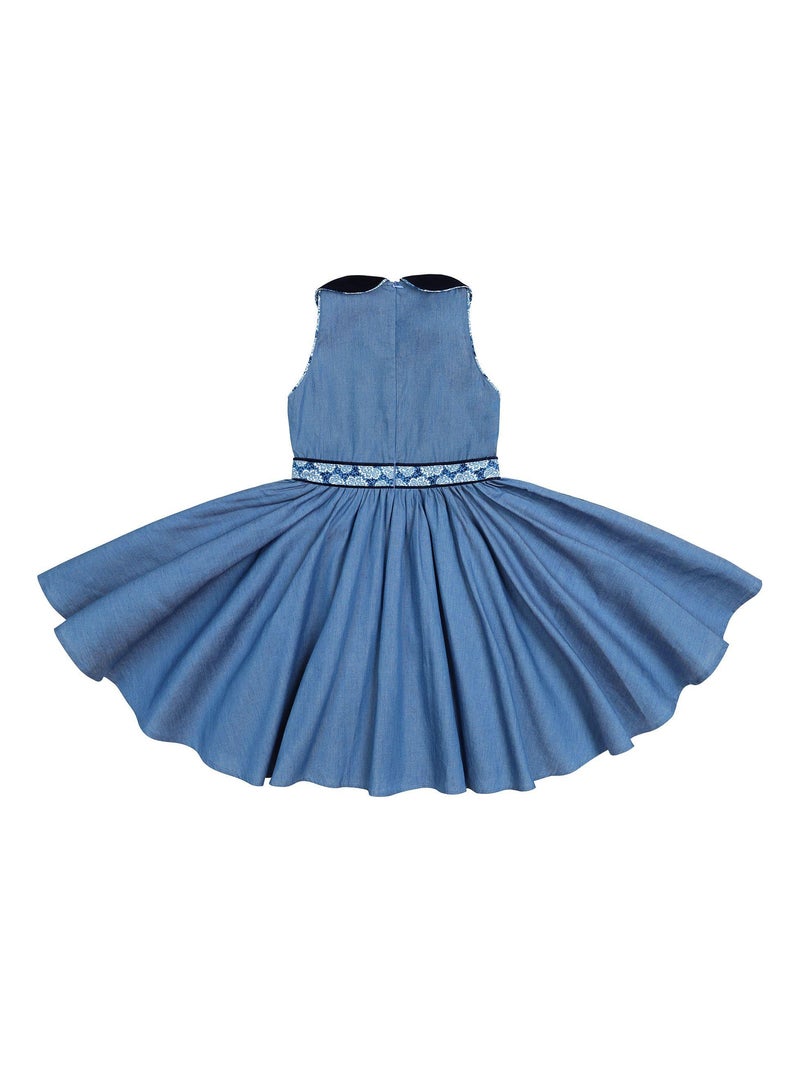 Vestido que Gira para Niña | Chambray Azul | Cuello Claudine | HEPBURN Azul - Kiabi