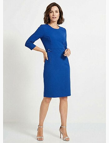 Vestido recto con mangas 3/4 en punto suave - Afibel