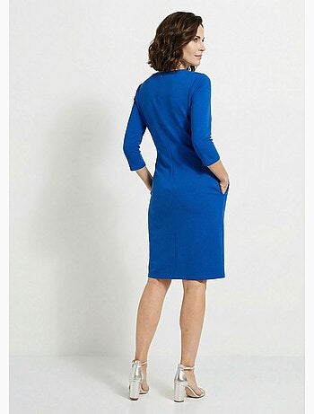 Vestido recto con mangas 3/4 en punto suave - Afibel