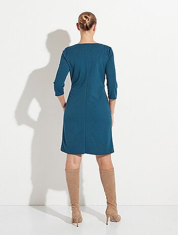 Vestido recto con mangas 3/4 en punto suave - Afibel