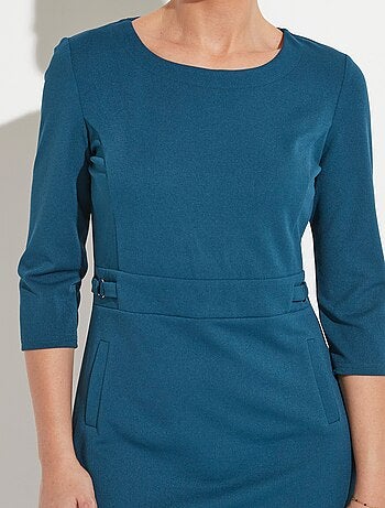 Vestido recto con mangas 3/4 en punto suave - Afibel