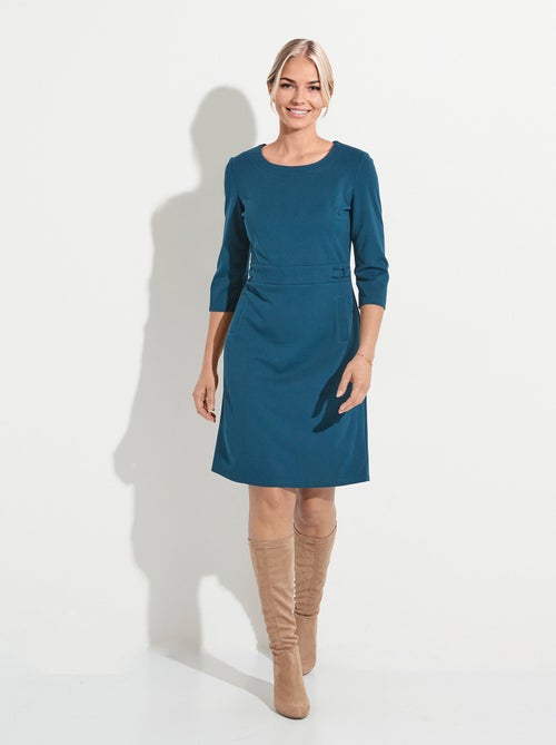 Vestido recto con mangas 3/4 en punto suave - Afibel - Kiabi