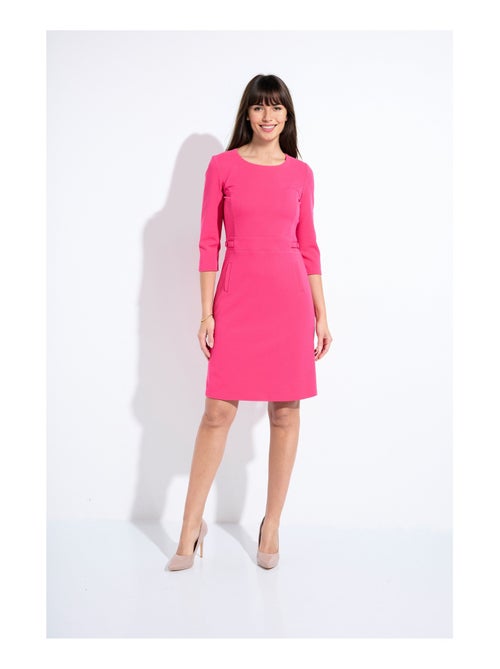 Vestido recto con mangas 3/4 en punto suave - Afibel - Kiabi