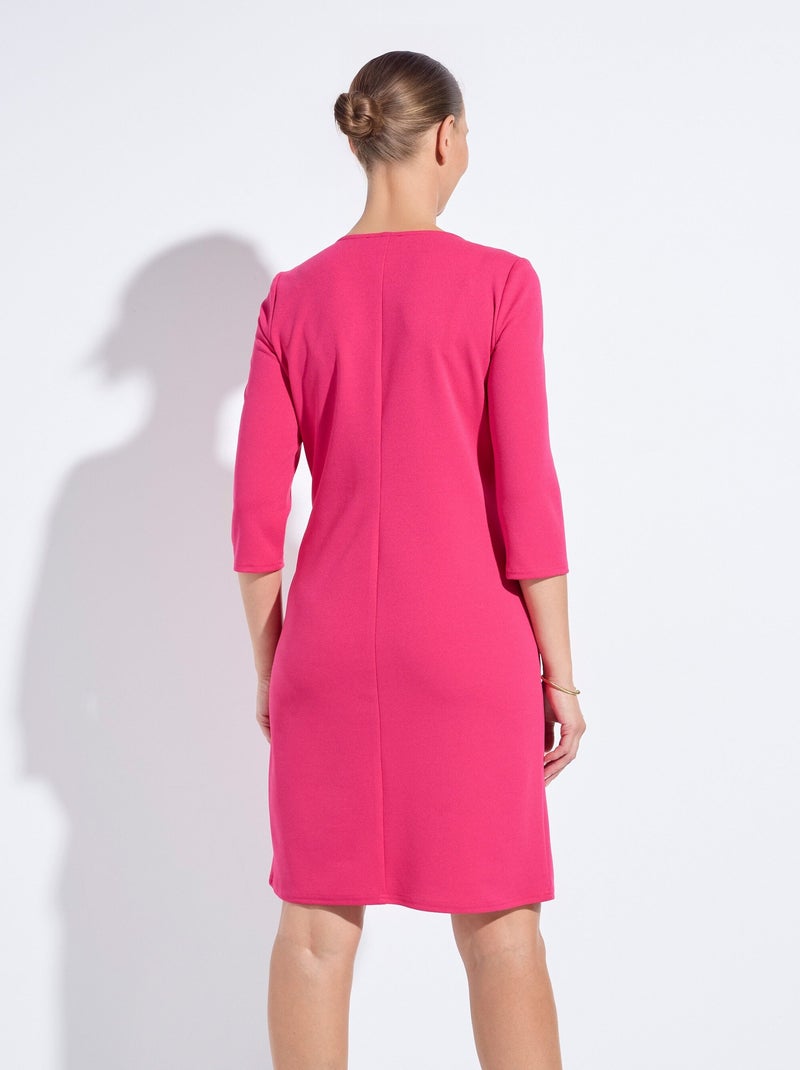 Vestido recto con mangas 3/4 en punto suave - Afibel Rosa fucsia - Kiabi