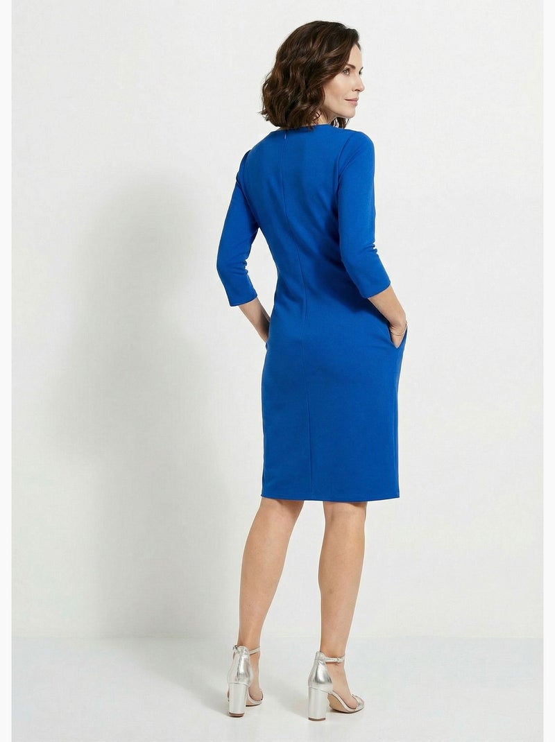 Vestido recto con mangas 3/4 en punto suave Azul - Kiabi