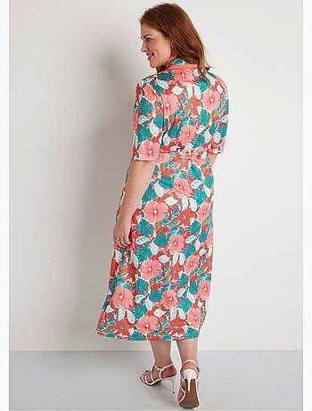 Vestido recto midi con botones florales - Afibel