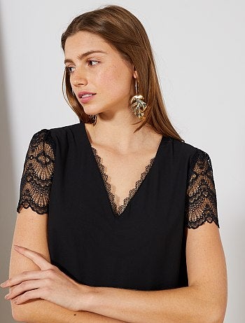 Vestido recto vaporoso con detalle de encaje - Kiabi