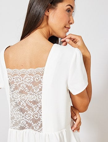 Vestido recto vaporoso con encaje - Kiabi