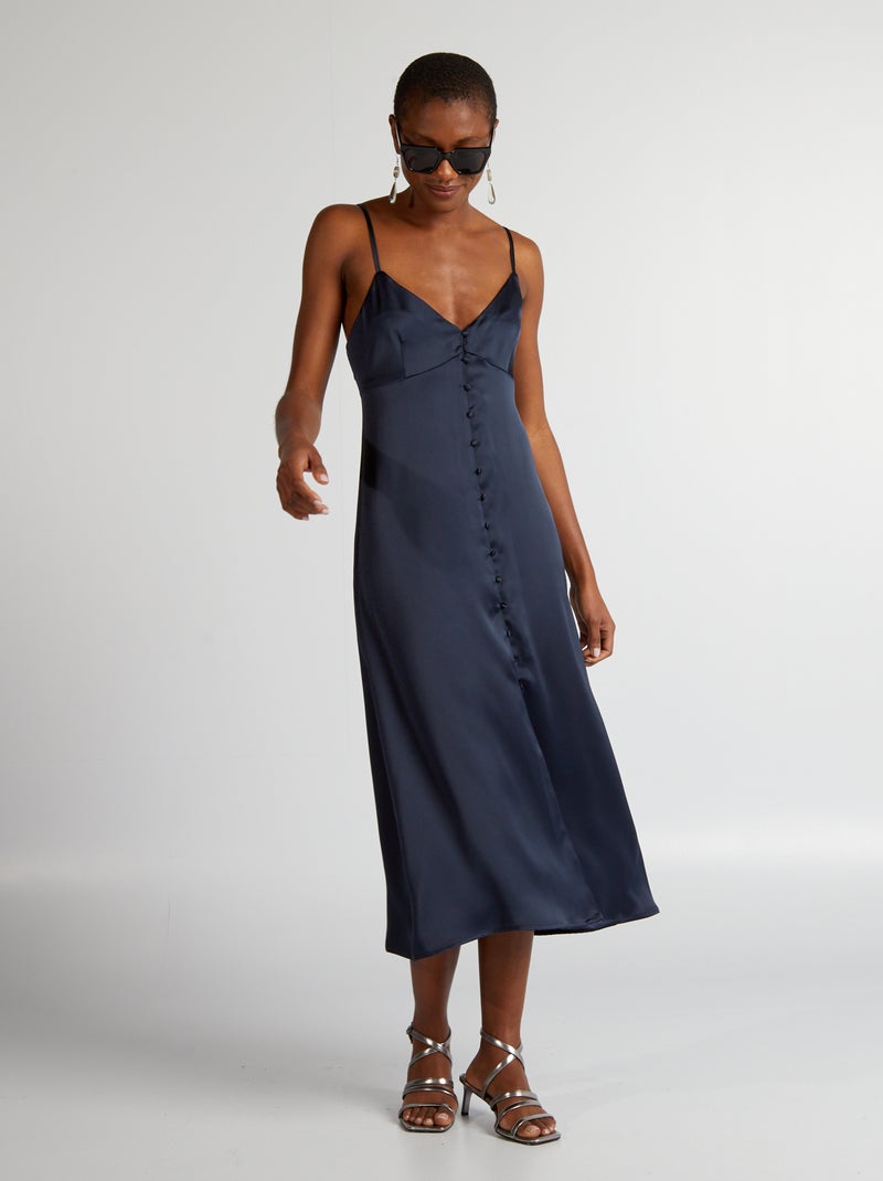 Vestido satinado con cierre de botones azul - Kiabi