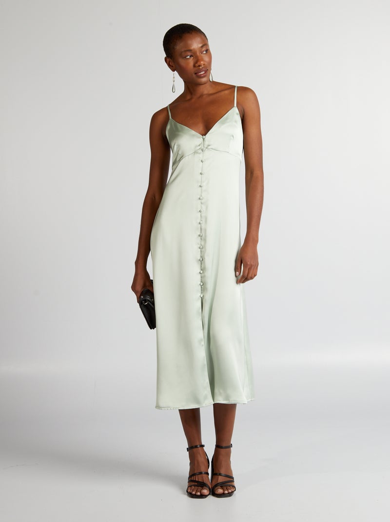 Vestido satinado con cierre de botones VERDE - Kiabi
