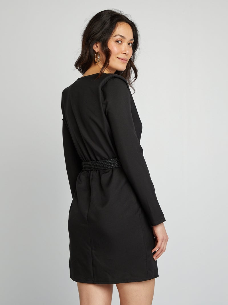 Vestido satinado con escote cruzado negro - Kiabi