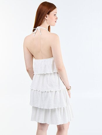 Vestido sin espalda de punto gofrado con volantes escalonados