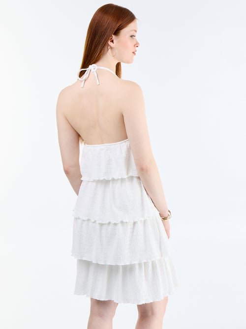Vestido sin espalda de punto gofrado con volantes escalonados - Kiabi