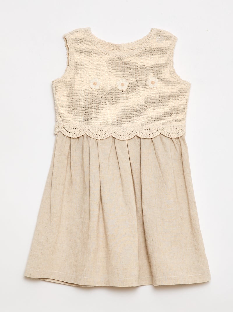 Vestido sin mangas con parte superior de croché Beige - Kiabi