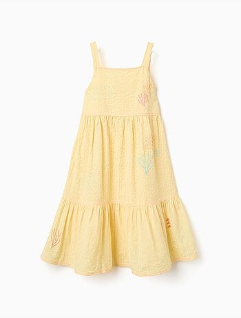 Vestido sin mangas de algodón con algas bordadas