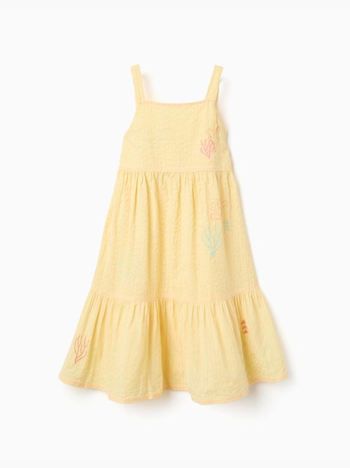 Vestido sin mangas de algodón con algas bordadas - Kiabi