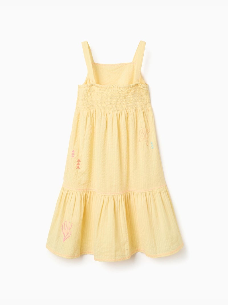 Vestido sin mangas de algodón con algas bordadas Amarillo claro - Kiabi