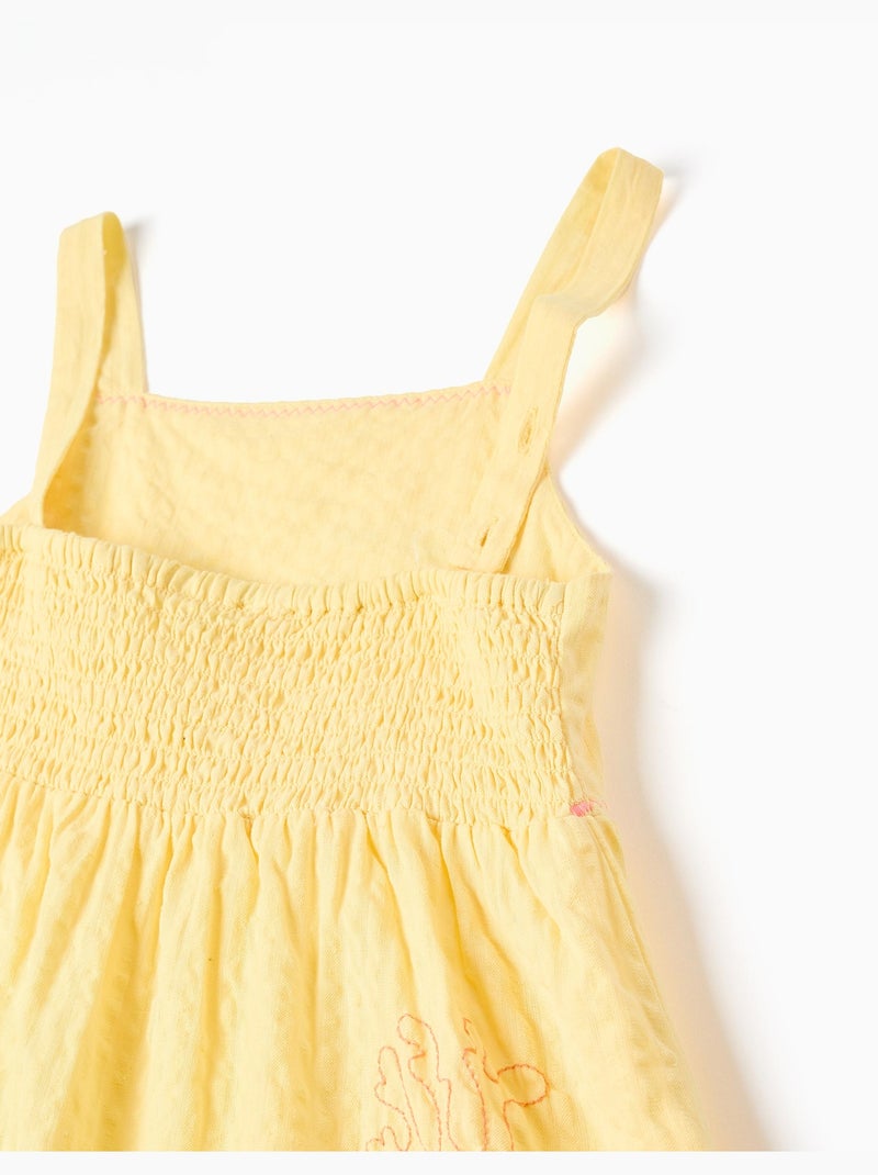 Vestido sin mangas de algodón con algas bordadas Amarillo claro - Kiabi
