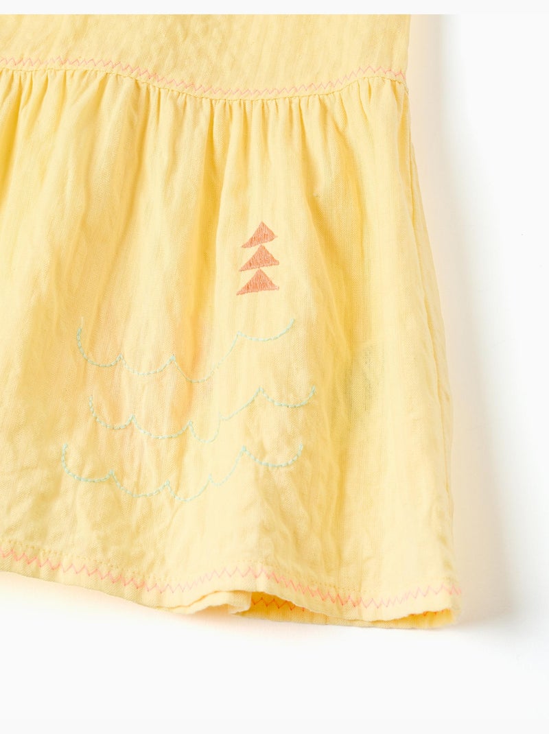 Vestido sin mangas de algodón con algas bordadas Amarillo claro - Kiabi