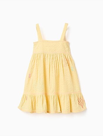 Vestido sin mangas de algodón con algas bordadas