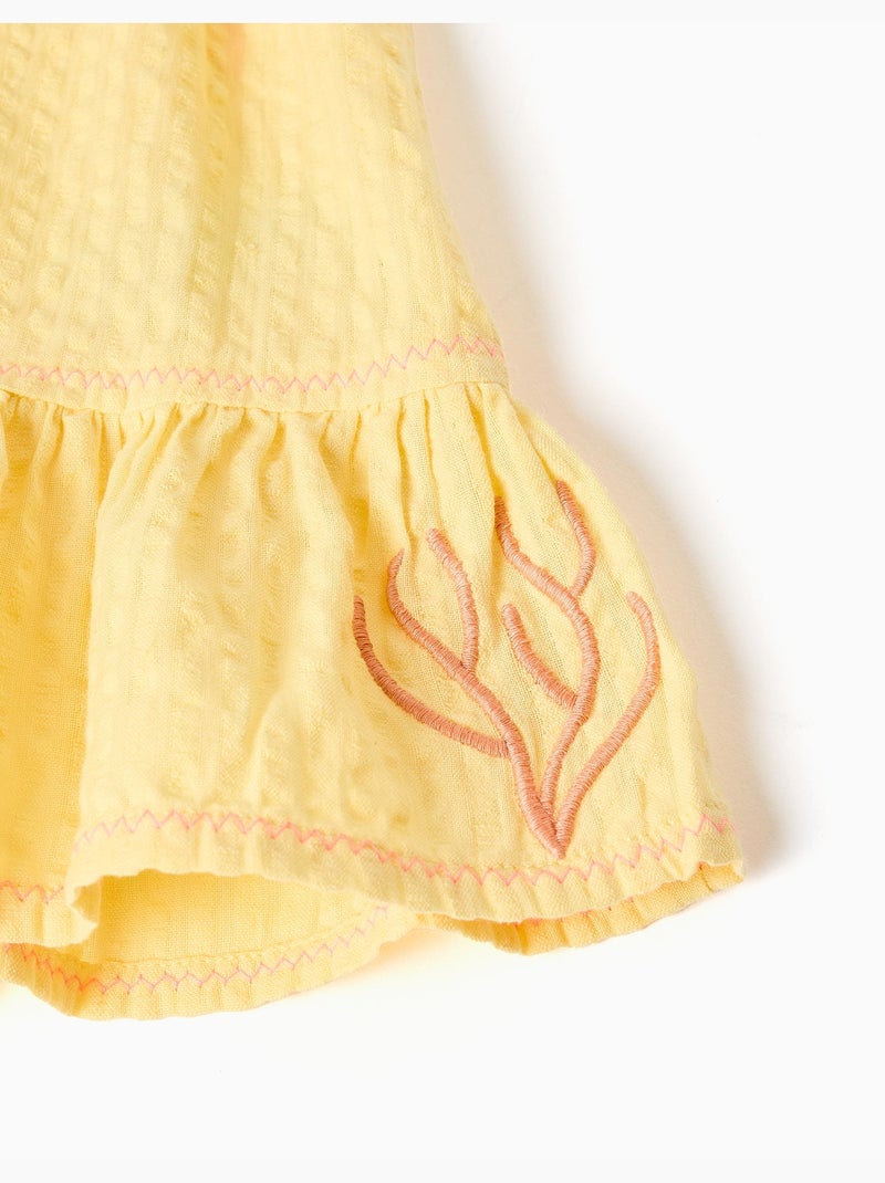 Vestido sin mangas de algodón con algas bordadas Amarillo claro - Kiabi
