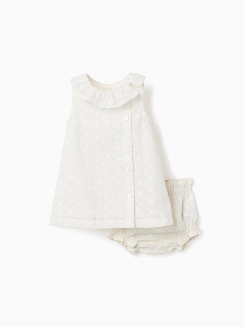 Vestido sin mangas de algodón con bordado inglés - Kiabi