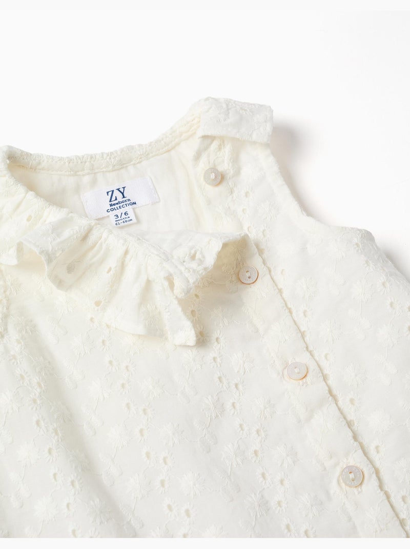 Vestido sin mangas de algodón con bordado inglés Blanco - Kiabi