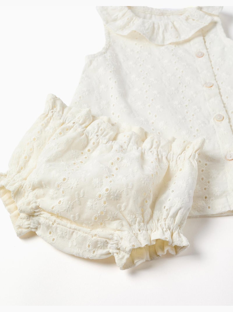 Vestido sin mangas de algodón con bordado inglés Blanco - Kiabi