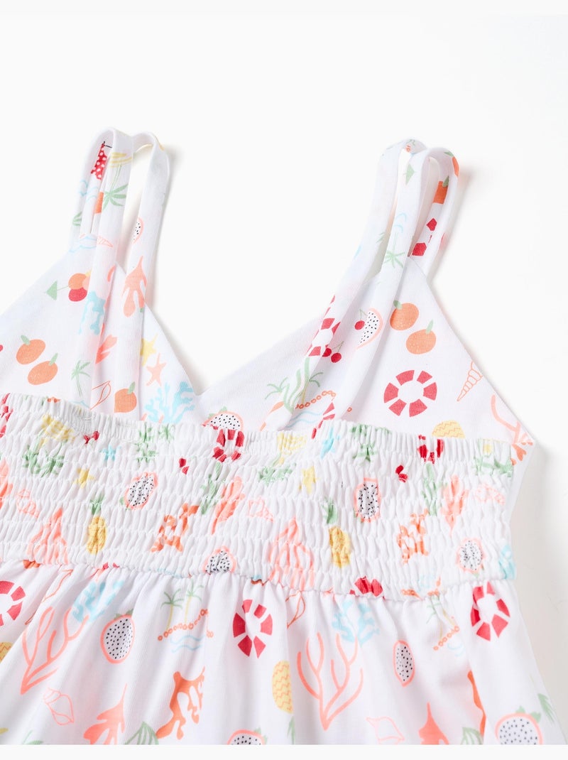 Vestido sin mangas de algodón con motivo de playa Blanco - Kiabi