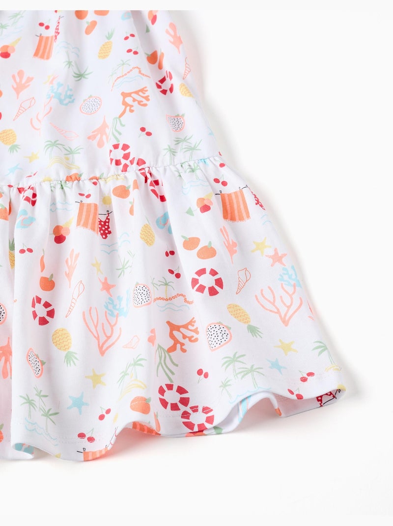 Vestido sin mangas de algodón con motivo de playa Blanco - Kiabi