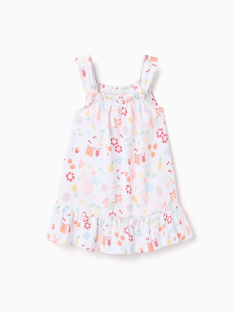 Vestido sin mangas de algodón con motivo de playa Blanco - Kiabi