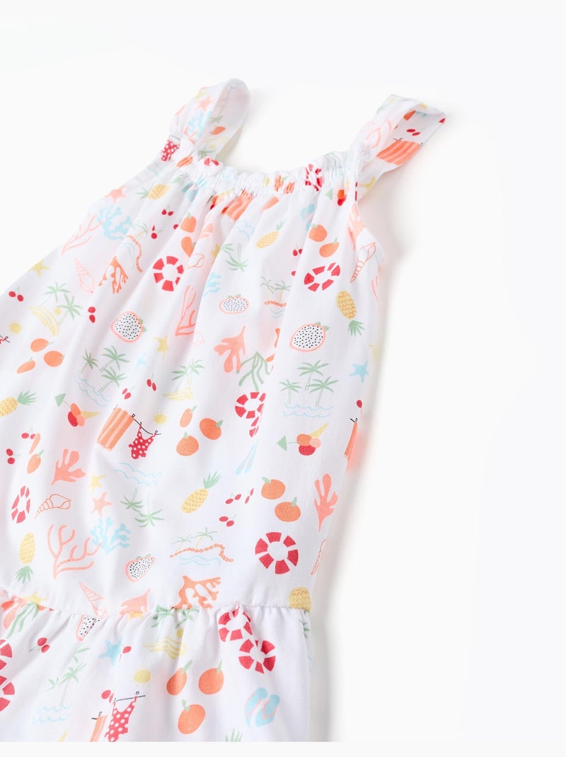 Vestido sin mangas de algodón con motivo de playa Blanco - Kiabi
