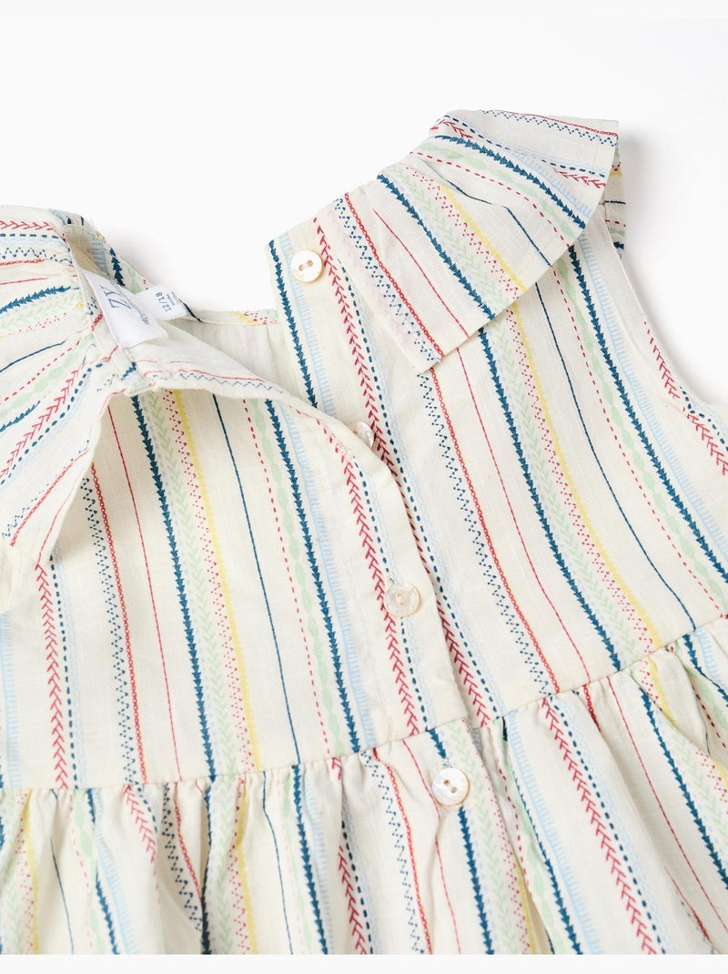 Vestido sin mangas de algodón con rayas étnicas B&S Blanco - Kiabi