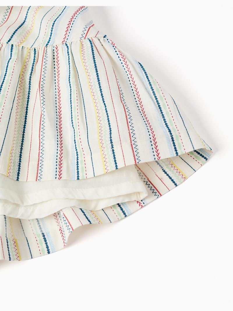 Vestido sin mangas de algodón con rayas étnicas B&S Blanco - Kiabi