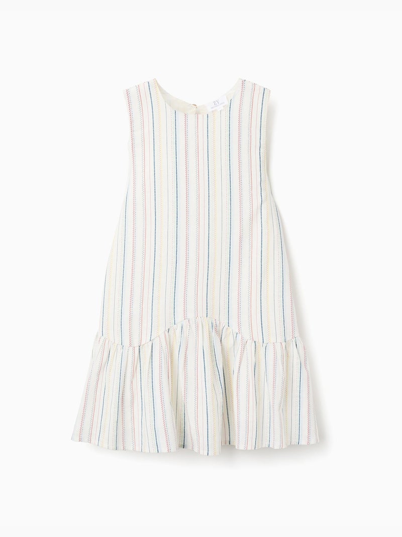 Vestido sin mangas de algodón con rayas étnicas B&S Blanco - Kiabi