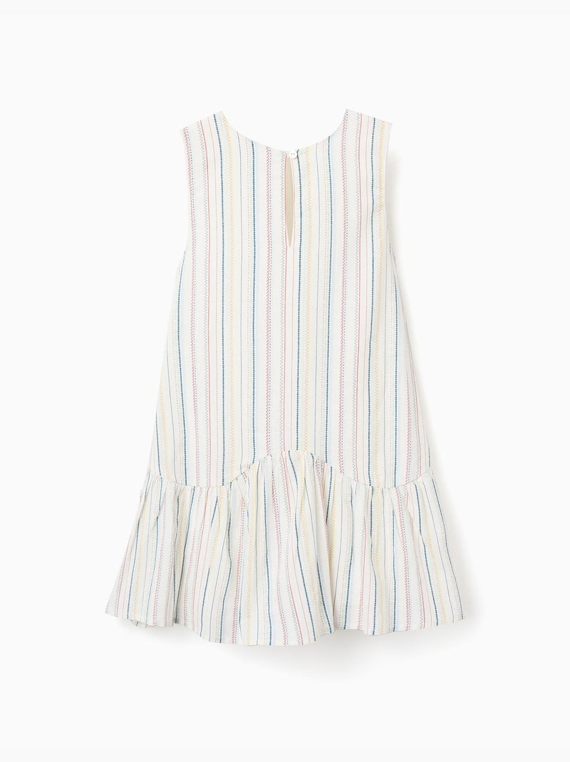 Vestido sin mangas de algodón con rayas étnicas B&S Blanco - Kiabi