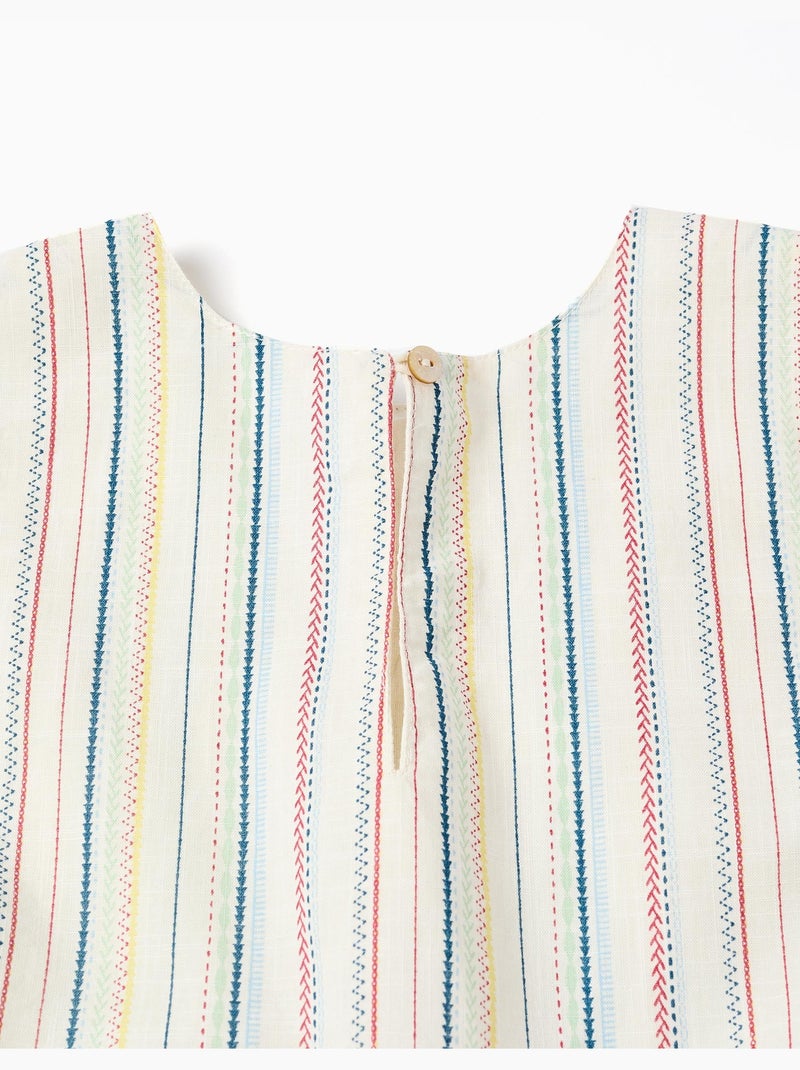 Vestido sin mangas de algodón con rayas étnicas B&S Blanco - Kiabi