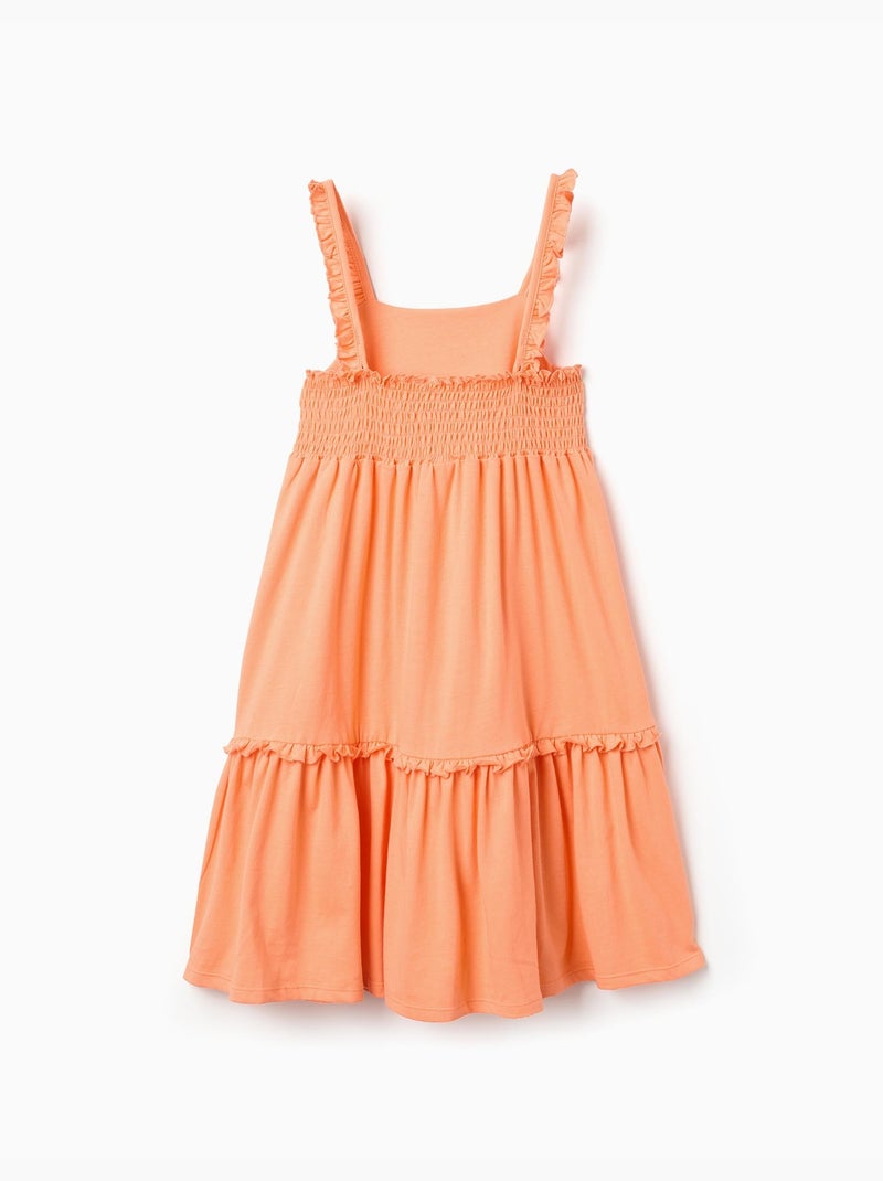 Vestido sin mangas de algodón con tirantes con volantes Naranja - Kiabi